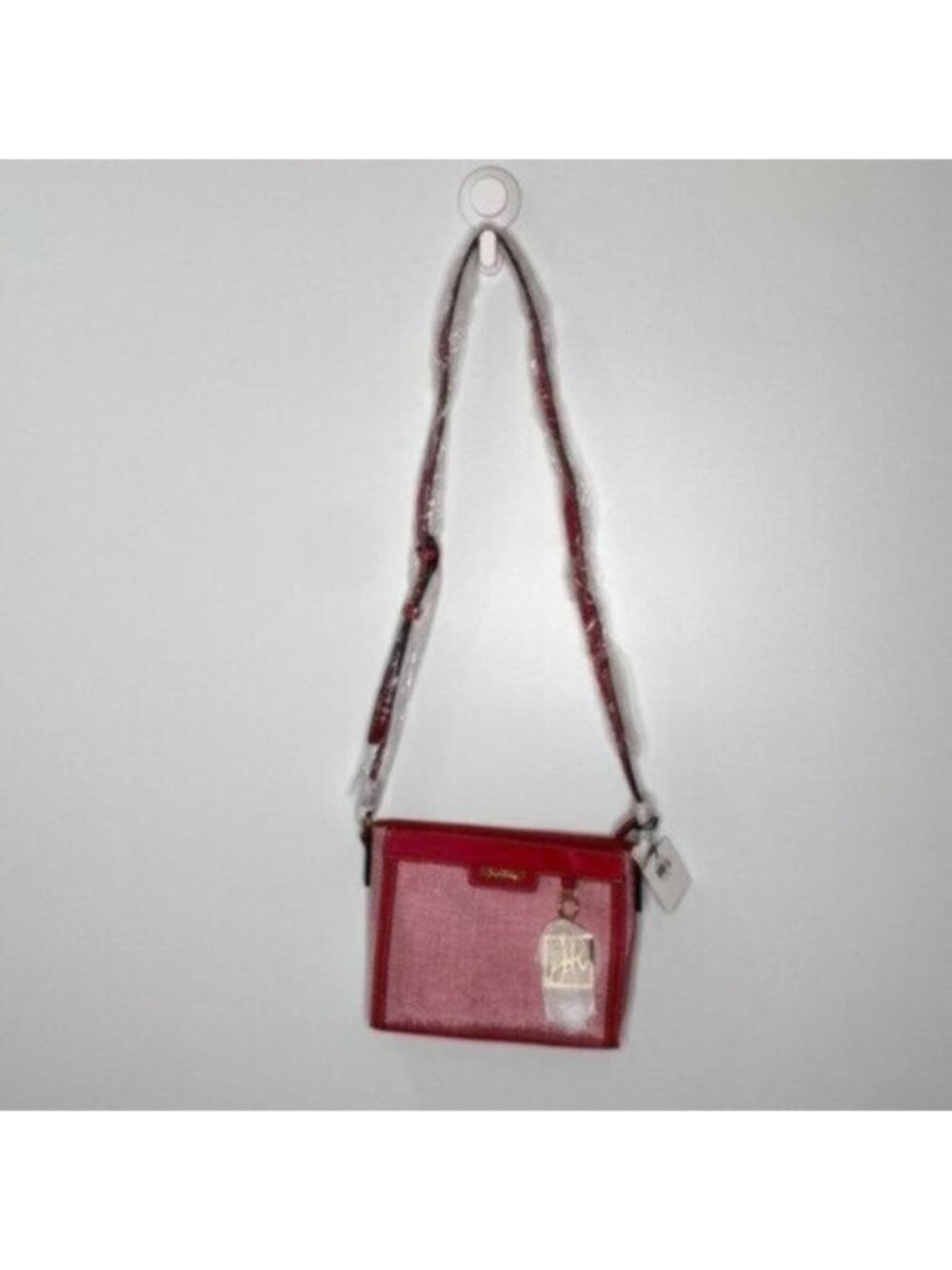 Joseph Ribkoff Women Rasberry Red/Ivory Faux Leather Tweed Crossbody Bag